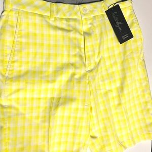 Brand New w/ Tags Walter Hagen Golf shorts, Flat Front W:30, Neon Yellow Plaid